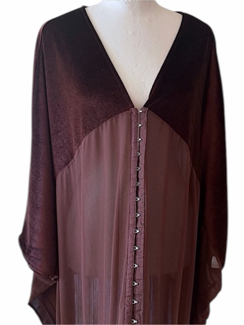 Free People Velvet Dreams Fringe Kimono Aubergine One Size OS Boho NWOT - Picture 10 of 15